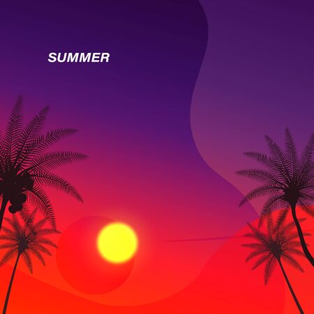 happy summer background, sunset sea vector.のイラスト素材