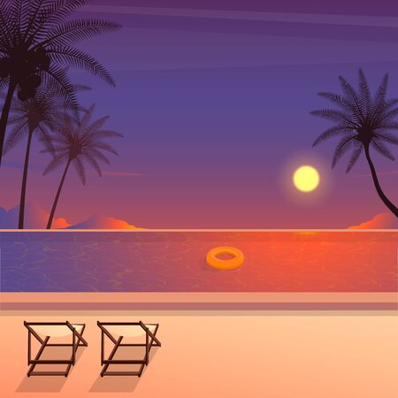 happy summer holiday, pool resort. vacation travel vector.のイラスト素材