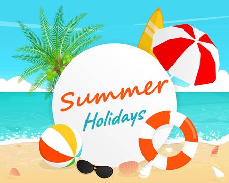 happy summer holiday, tropical beach. vacation travel vector.のイラスト素材