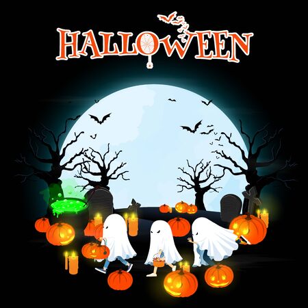 halloween night Trick or Treat kids vectorのイラスト素材