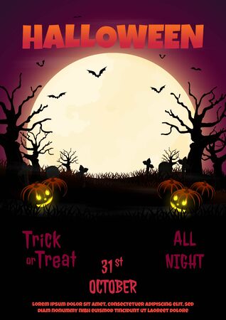 night halloween forest flyer vectorのイラスト素材