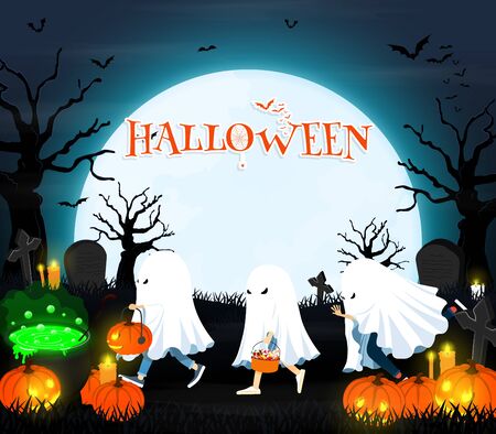 halloween night Trick or Treat kids vectorのイラスト素材