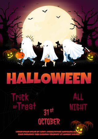 night halloween forest flyer vectorのイラスト素材