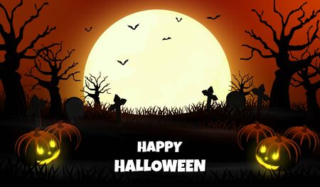 night halloween forest background vectorのイラスト素材