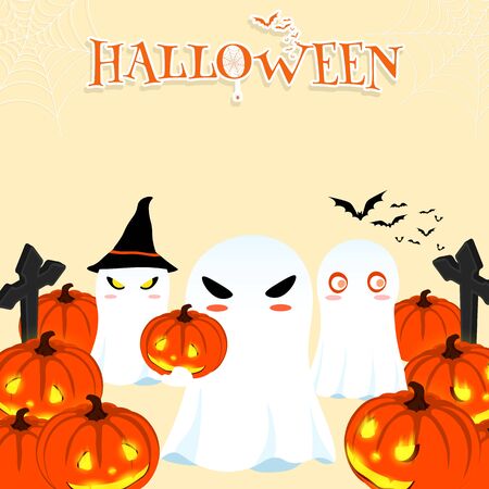 happy halloween cartoon ghost pumkin vectorのイラスト素材