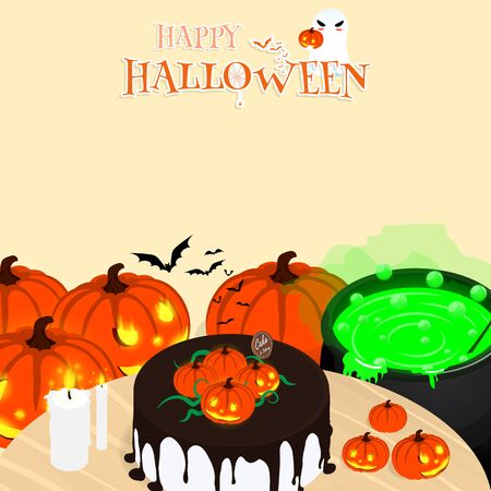 happy halloween isometric party chocolate cake vectorのイラスト素材