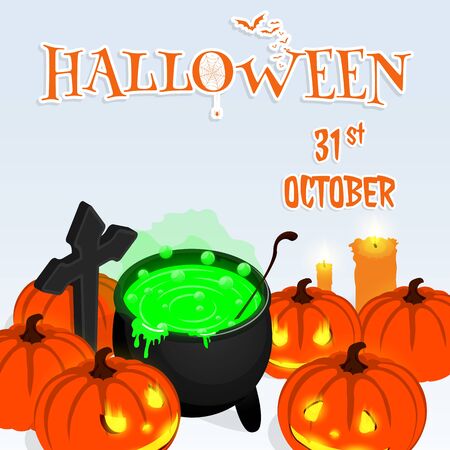 happy halloween isometric cauldron pumkin vectorのイラスト素材