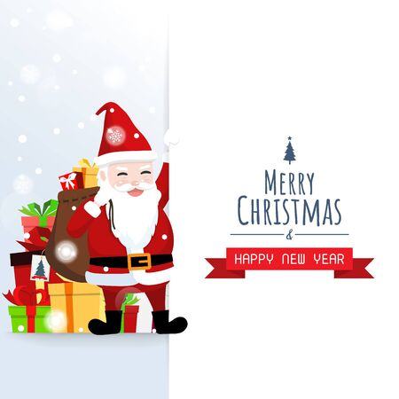 Merry Christmas and Happy New year, Santa snow man gift boxes vectorのイラスト素材