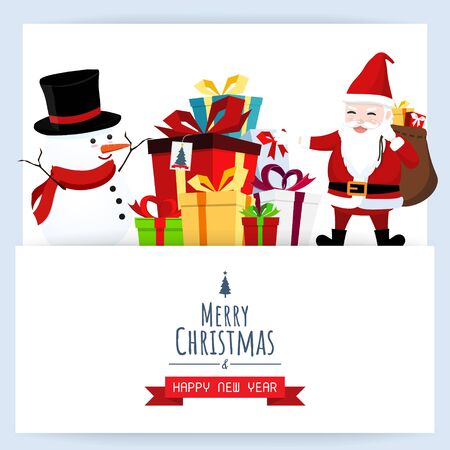 Merry Christmas and Happy New year, Santa snow man gift boxes vectorのイラスト素材