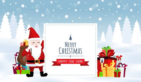 Merry Christmas and Happy New year, Santa snow man gift boxes vectorのイラスト素材
