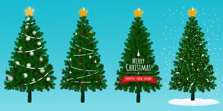 christmas trees set snow vectorのイラスト素材