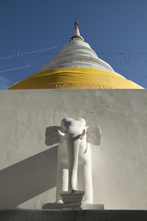 elephant sculpture on pagoda baseの写真素材