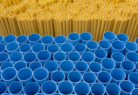 Blue and yellow pvc pipesの写真素材