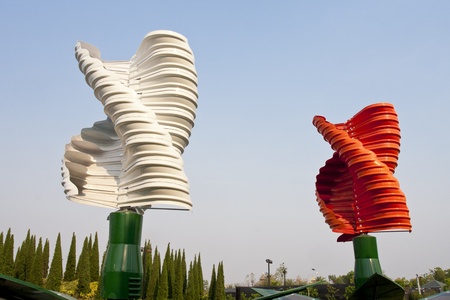 Vertical-axis wind turbines  VAWTs  are a type of wind turbineの写真素材