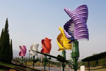 Vertical-axis wind turbines  VAWTs  are a type of wind turbineの写真素材