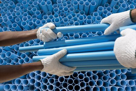 PVC pipes in construction siteの写真素材