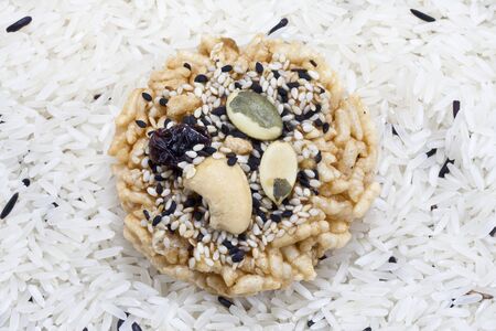 Deep fried rice ,topping with cereal and nutの写真素材