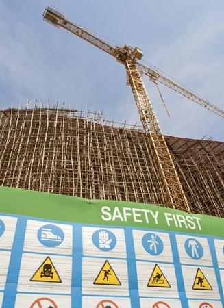 Safety first symbol in construction siteの写真素材