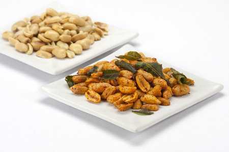 Roasted peanuts with herb spicesの写真素材