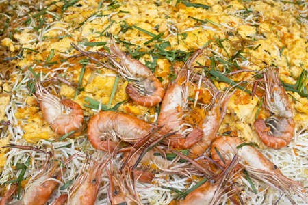 Pad Thai with Shrimp in tray の写真素材