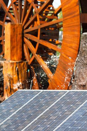 green economy and sustainability  solar and water energyの写真素材