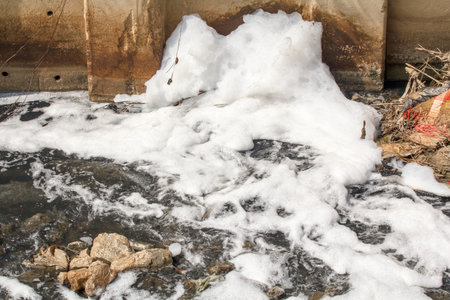 Foam of water pollution in canal