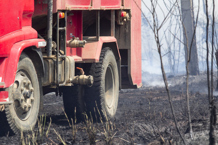 Fire truck after fighting bushfireの写真素材