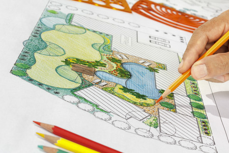 Landscape architect design backyard plan for villaの写真素材