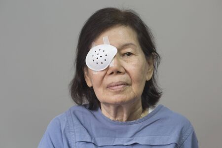 Eye shield covering after cataract surgery.の写真素材