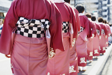 KAWAGOE, JAPAN - MAR 26 : Sakura festival. Unidentified peoples wearing traditional clothes in the celebrateon  Sakura festival March 26, 2016 in Kawagoe, Saitama Japan.のeditorial素材