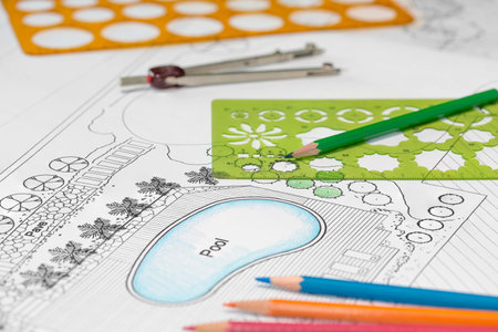 Landscape Architect Designs Backyard Plan with Pool For Luxury Villa.
