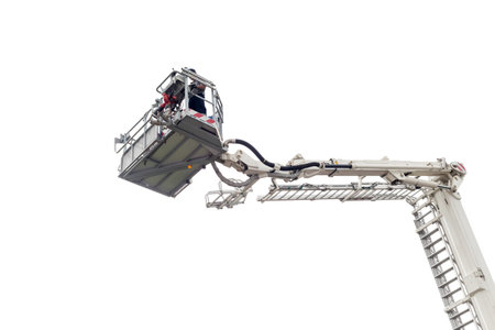 Ladder extended on a fire truck.