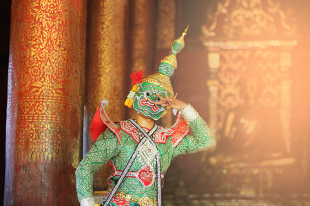 Headed giant Ravana , Thai classical mask dance of the Ramayana Epic ,