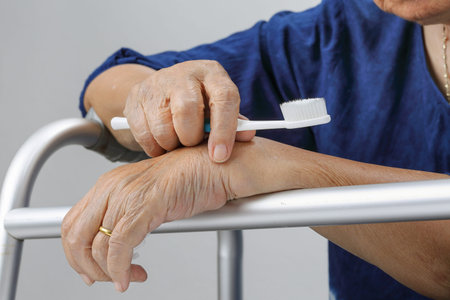 Asian elderly woman with a toothbrush. Dental healthの写真素材