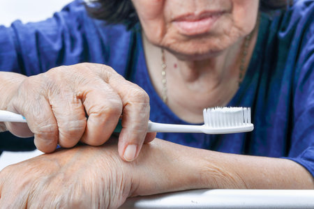 Asian elderly woman with a toothbrush. Dental healthの写真素材