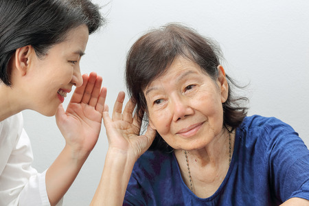Asian seniors woman hearing loss , Hard of hearingの写真素材