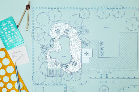 Blueprint Landscape architect design backyard plan for villaの写真素材