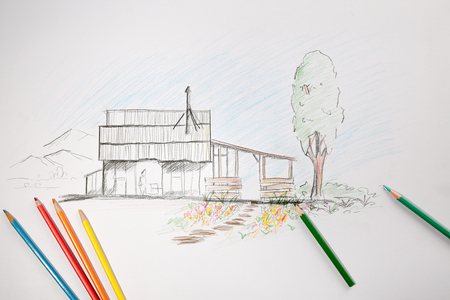 art therapy for Alzheimer ,Hut in rural sceneの写真素材