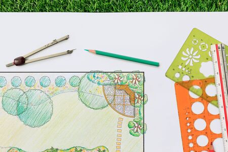 Landscape architect design backyard plan for villaの写真素材