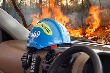 Rescue helmet put inside vehicleの写真素材