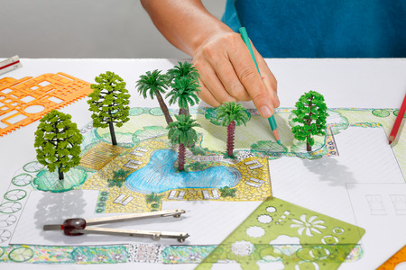 Landscape architect design backyard plan for villaの写真素材