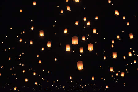 floating asian lanterns in Chiang Mai ,Thailandの写真素材