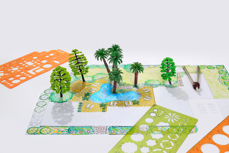 Landscape architect design backyard plan for villaの写真素材