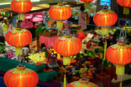 Chinese new year lanterns in chinatown market.