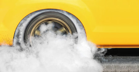 Drag racing car burns rubber off its tires in preparation for the race
