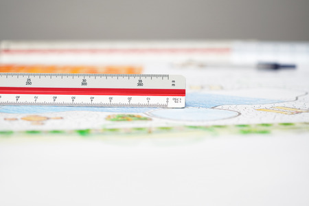 Landscape architect design backyard pool plan with metric scale rulerの写真素材