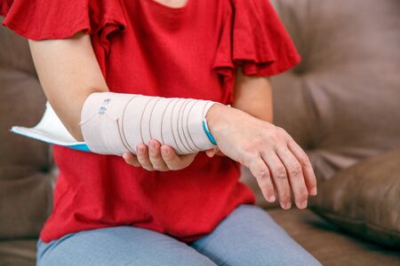Osteoporosis splint with an elastic bandage is applied to help keep the splint in placeの写真素材