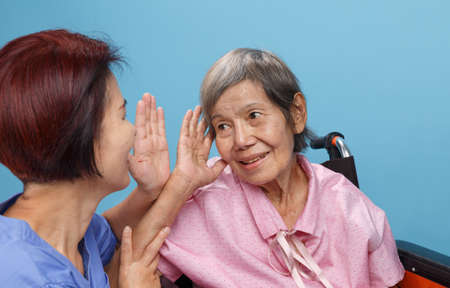 Asian seniors woman hearing loss , Hard of hearingの写真素材
