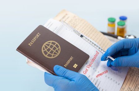 Vaccinate at least a month before travelの写真素材