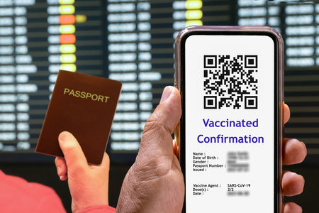 Digital Covid vaccination certificate on moble phone.の写真素材